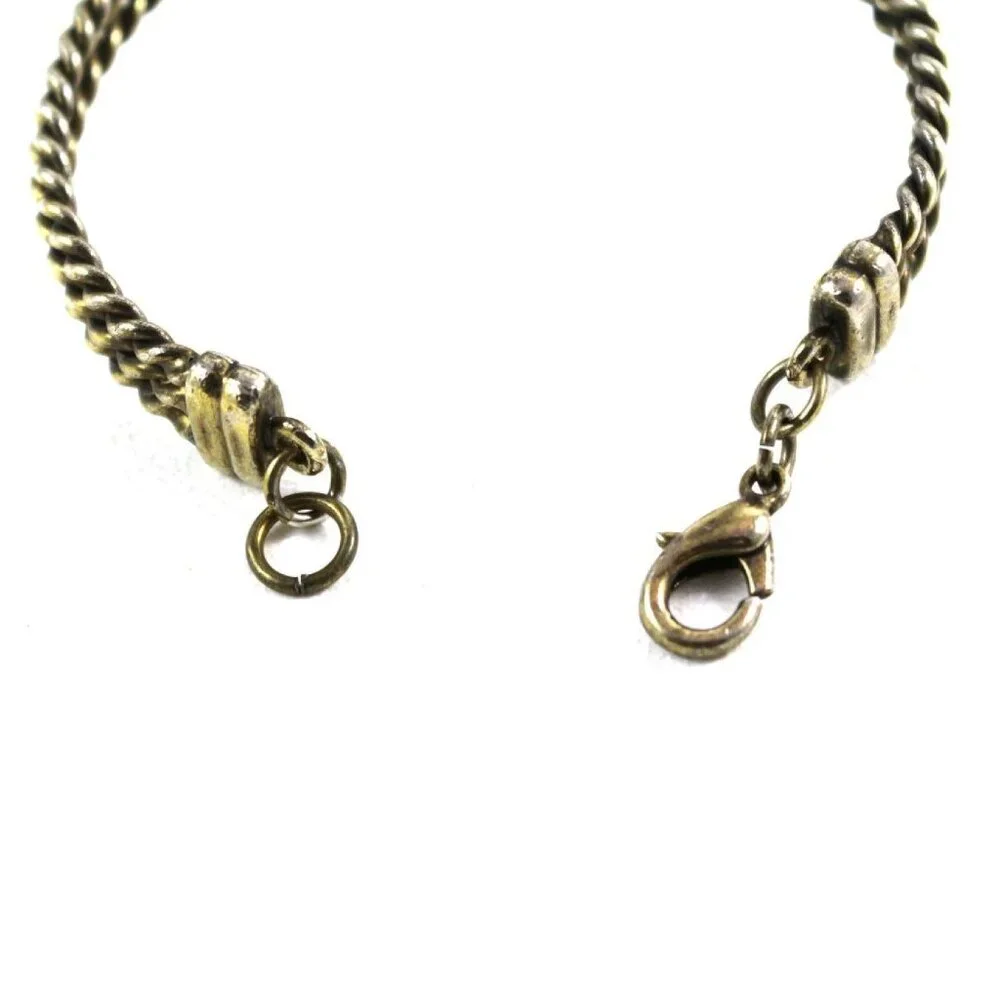 Vintage Gold-Tone Twisted Rope Bracelet With Rhinestone Circle Pendant & Lobster